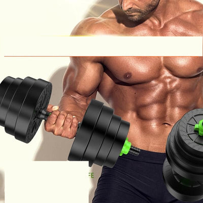 Detachable Fitness Equipment Home: muscular person lifting a metal dumbbell with adjustable weights.