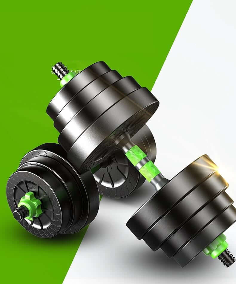 Detachable Fitness Equipment Home - adjustable metal dumbbell set with green highlights and black plates